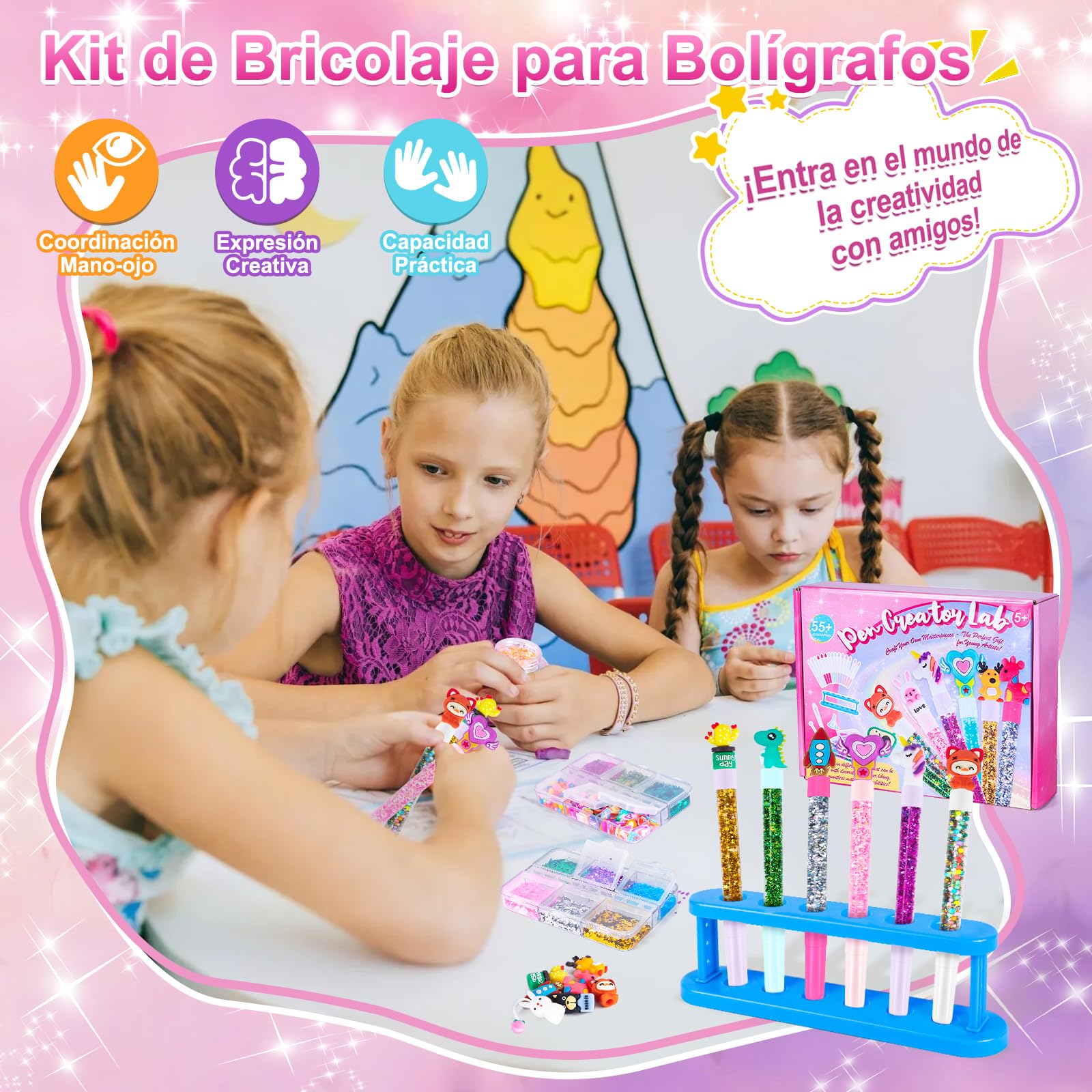 Kazzley Kit de Creación de Bolígrafos con 55+ PCS, Cree 15 Bolígrafos Personalizados, Manualidades Niños 5 6 7 8 9 10 años, Juego Creativo Infantil, Regalo Juguetes para Niños y Niñas