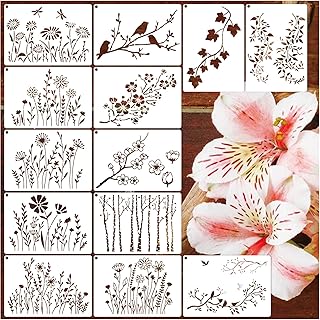 Wildflower Stencils for Painting on Wood - Vine, Cherry Blossom, Bird, Tree & Leaf Designs - Reusable Stencils & Patterns for Wall, Cake, Cookie Art (13 Spring A6) by [Brand] - Buy now
