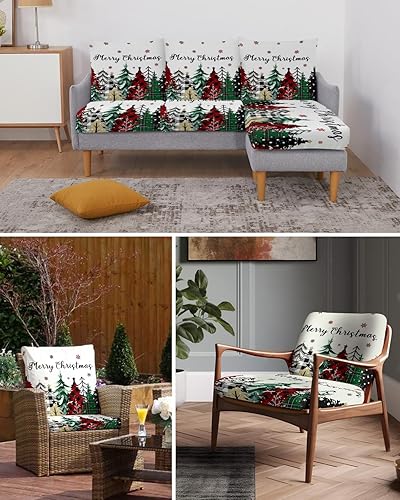Miniatura 6 de Fundas de cojín para sofá con diseño de árbol de Navidad, funda elástica para sofá con parte inferior elástica, diseño de árbol de Navidad con copos