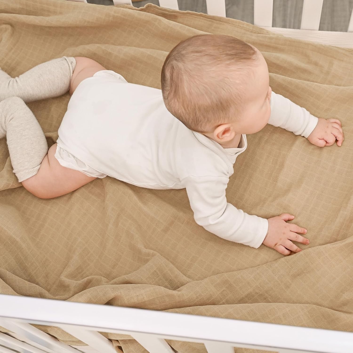 david's kids 4 Pack Baby Muslin Swaddle Blankets 47" x 47", 100% Cotton Swaddle Wrap for Boys Girls, Ultra Soft Breathable Receiving Blanket for Newborns, Rose Smoke & Sage Green & White Cap & Sepia