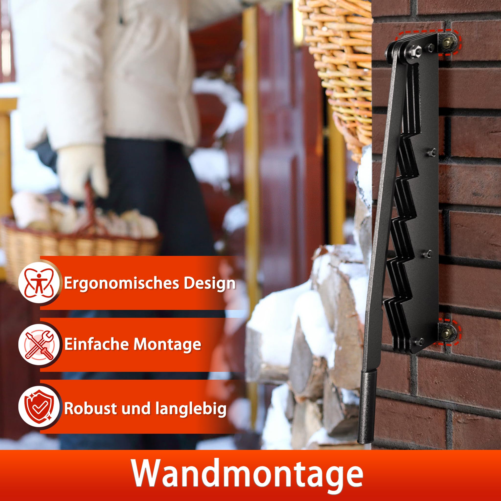 Froadp Divisor de madera manual de montaje en pared de acero al carbono, con guantes antideslizantes y bolsa para leña, herramienta para camping