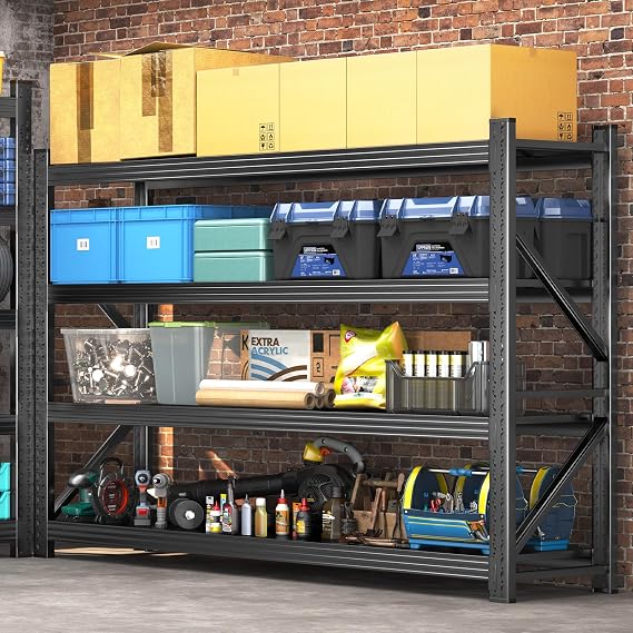 JBLCC 6400LBS Garage Shelving Heavy Duty 71 W Storage Shelves 4-Tier Adjustable Metal Steel Shelving Unit for Industrial, Commercial Basement, Pantry, Warehouse, 71'' W x 71''H x 24'' D