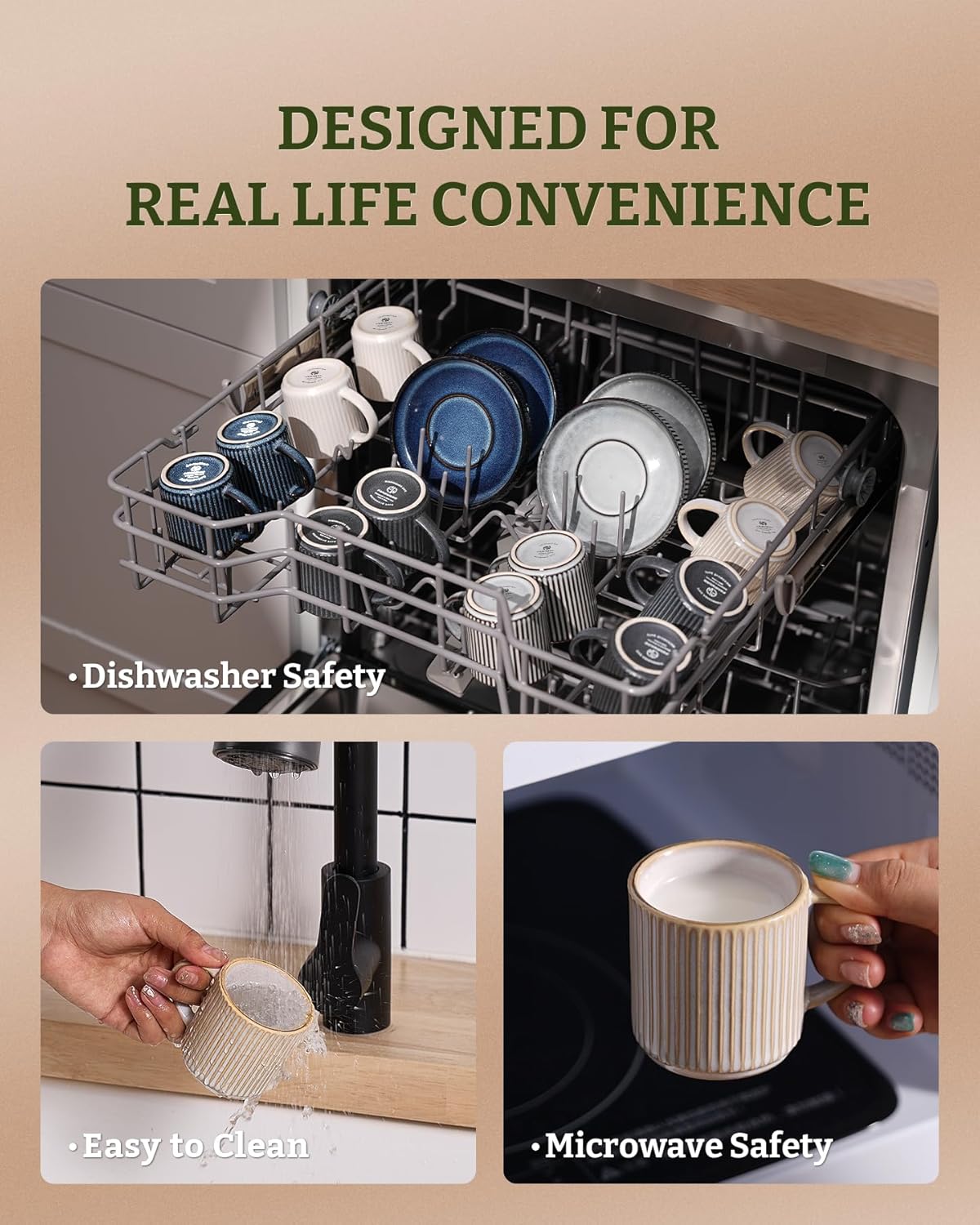 famiware Star Espresso Cups and Saucers Set of 4, [ Mini ] 3 oz Ceramic Small Coffee Mug with Handle, Ribbed Stoneware Demitasse Cup for Tea, Latte - Microwave & Dishwasher Safe - Cappuccino White - Image 5