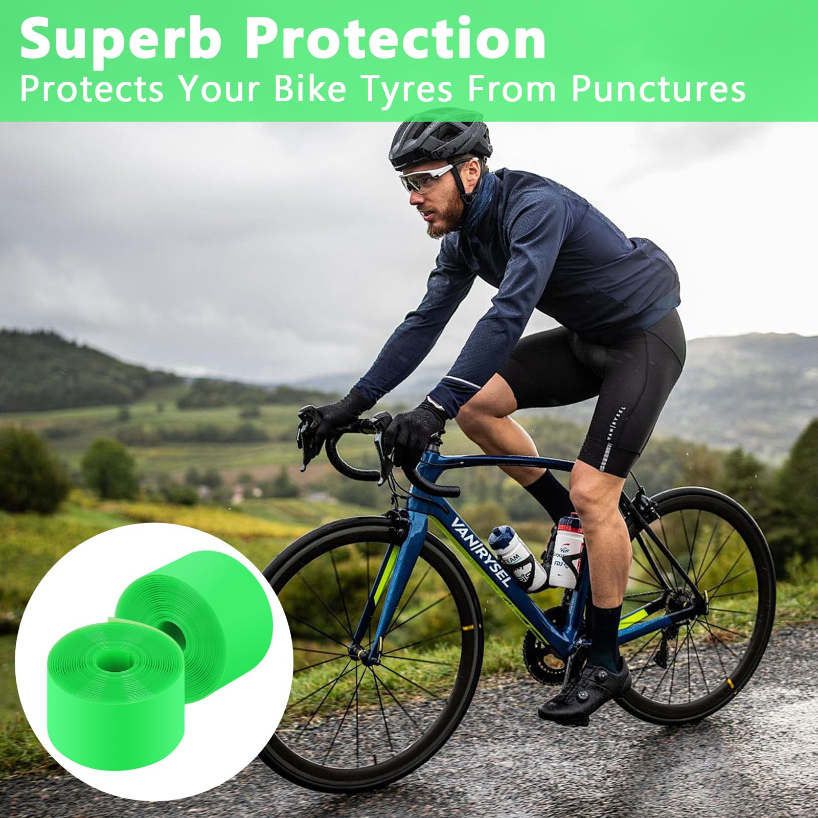 2 Foderi Antiforatura Per Pneumatici Bici - Verde Scuro, Compatibili Con 12-29 Pollici, In Poliuretano - Foto 5