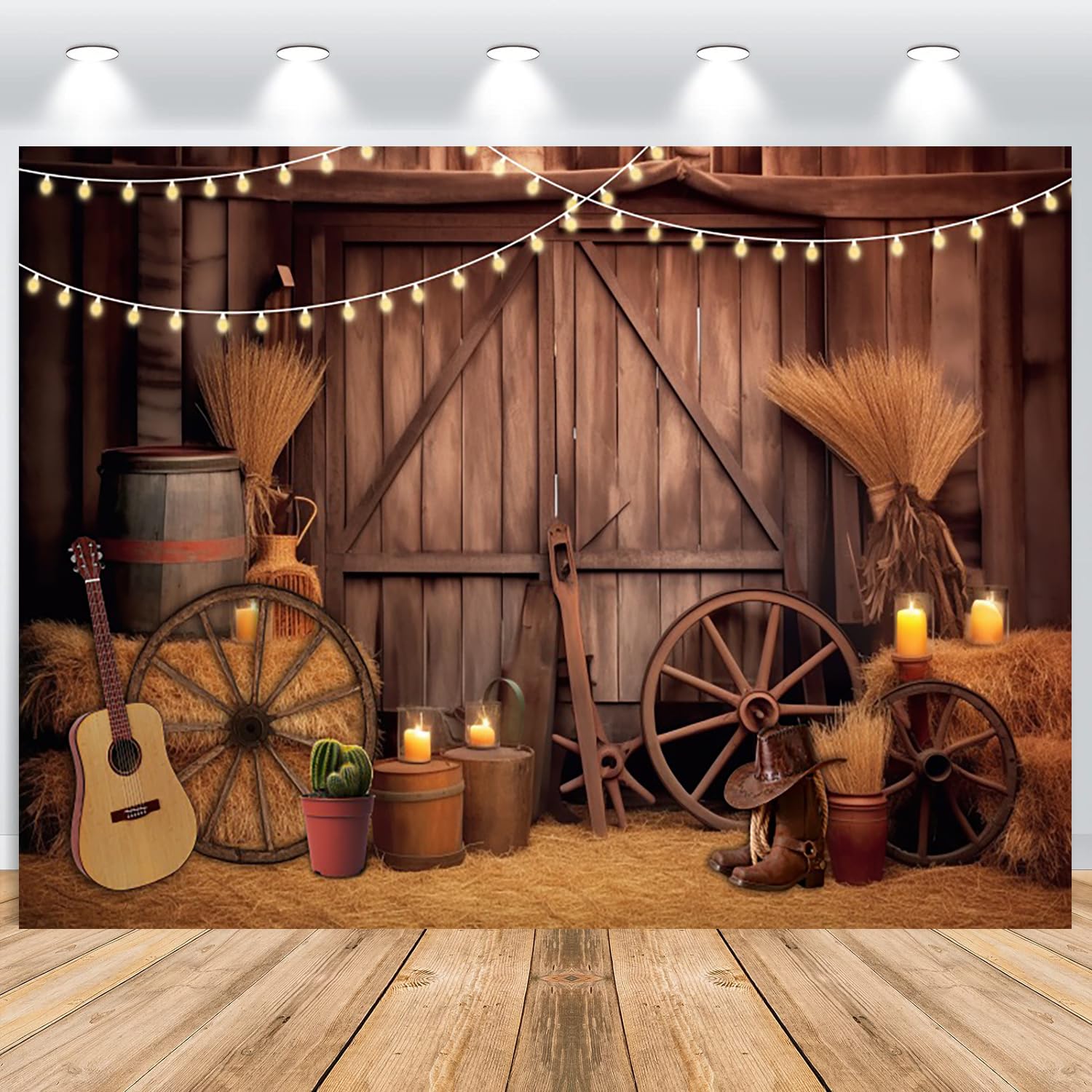 Fondo de Vaquero Occidental 3,6x2,5 m, Salvaje Oeste Casa de Madera rústica Puerta de Granero de otoño Telón de Fondo de Fotografía Baby Shower Cumpleaños Decoración de Fiesta Occidental Banner