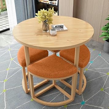 Office Reception Room Club Table, Round Conference Simple Coffee Kitchen Dining Table Set, Small Tables and Chairs Negotiation Save Space Orange+Wood Color 80cm/31.4