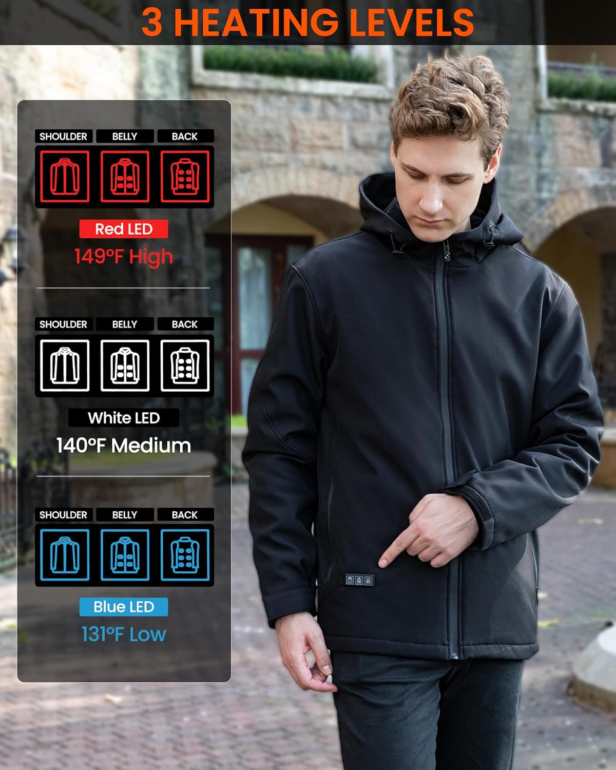 Heated Jackets for Men - 12 Heating Zones, 2025 Winter Soft Heating Coat with Detachable Hood - Image 5