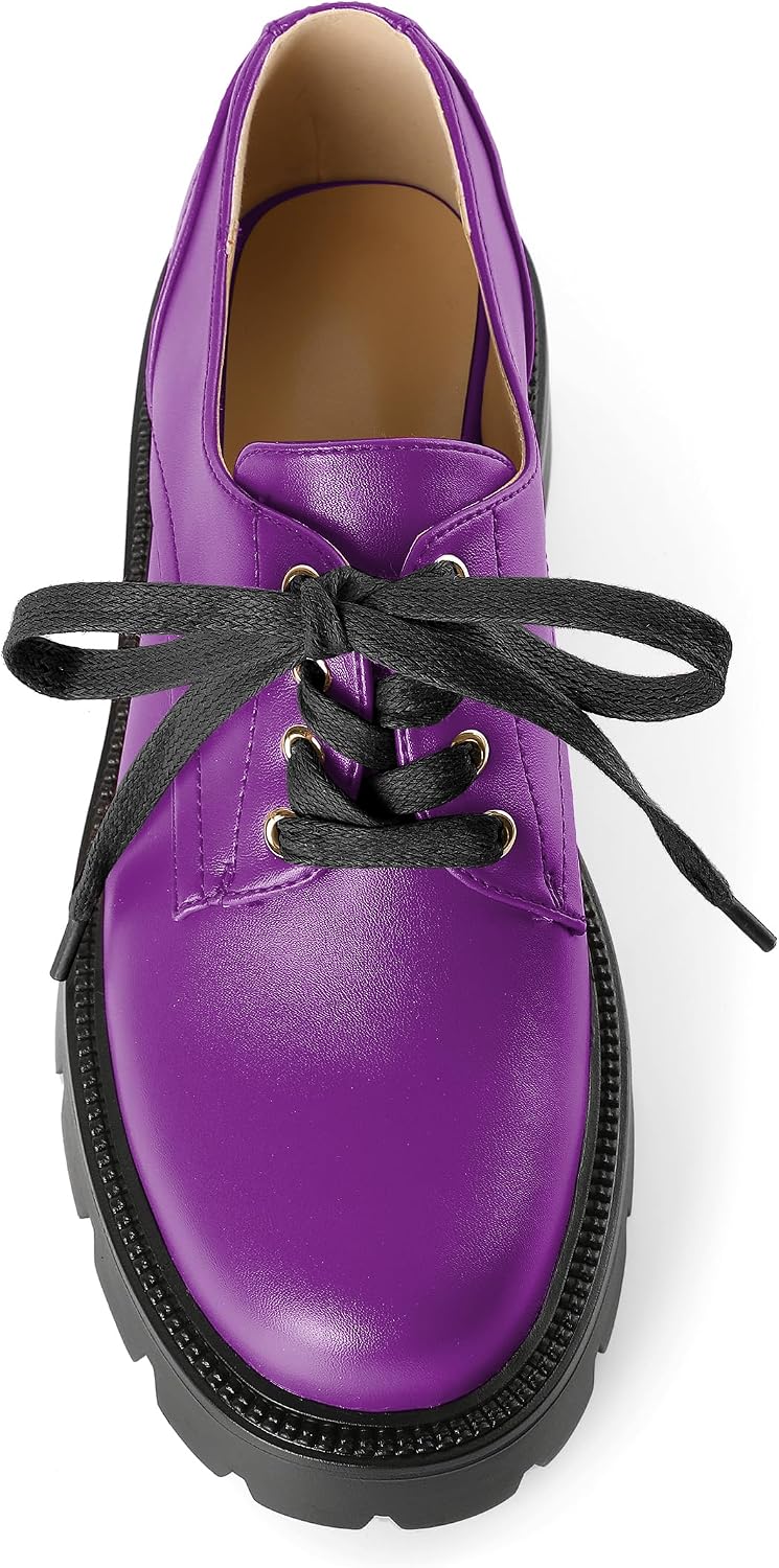 YODEKS Women's Platform Oxfords Chunky Lace Up Lug Sole Shoes