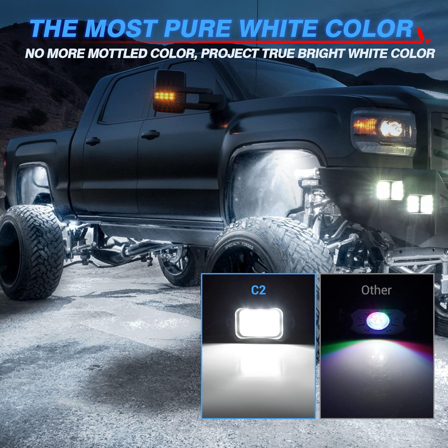 MICTUNING C2 Curved White Rock Lights - 8 Pods Underglow Lights Compatible for Car Truck Offroad Boat, IP68 Waterproof