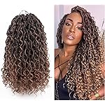 Aipin Goddess Locs Crochet Hair 14 Inch Boho River Locs Hippie Wavy Crochet With Curly Hair In Middle And Ends Braids Hair Extensions (7Packs,14 inch, T30)