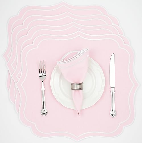 Juego de 4 manteles individuales de lino y algodón, de doble capa, lavables a máquina, resistentes a las arrugas, festoneados y bordados, 19 x 17