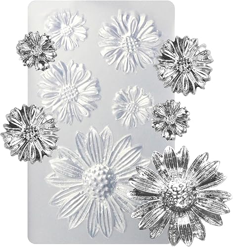 Funshowcase Molde de silicona de girasol para fondant Sugarcraft, resina epoxi, arcilla polimérica para proyectos de manualidades