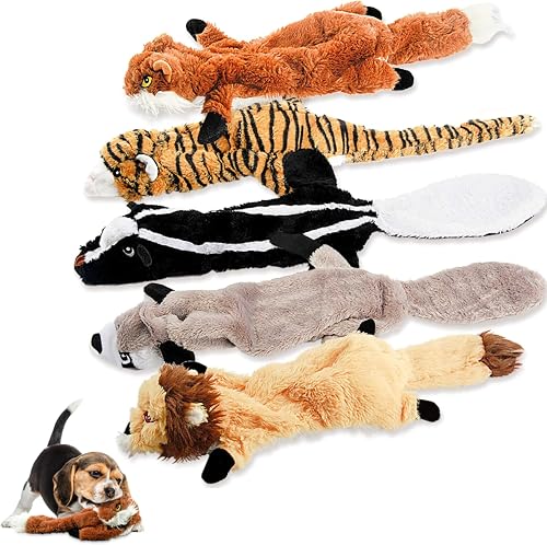 Amigo Dog Plush Toys Pack of 5, No Stuffing, Multicolour, for Large and Medium Dogs