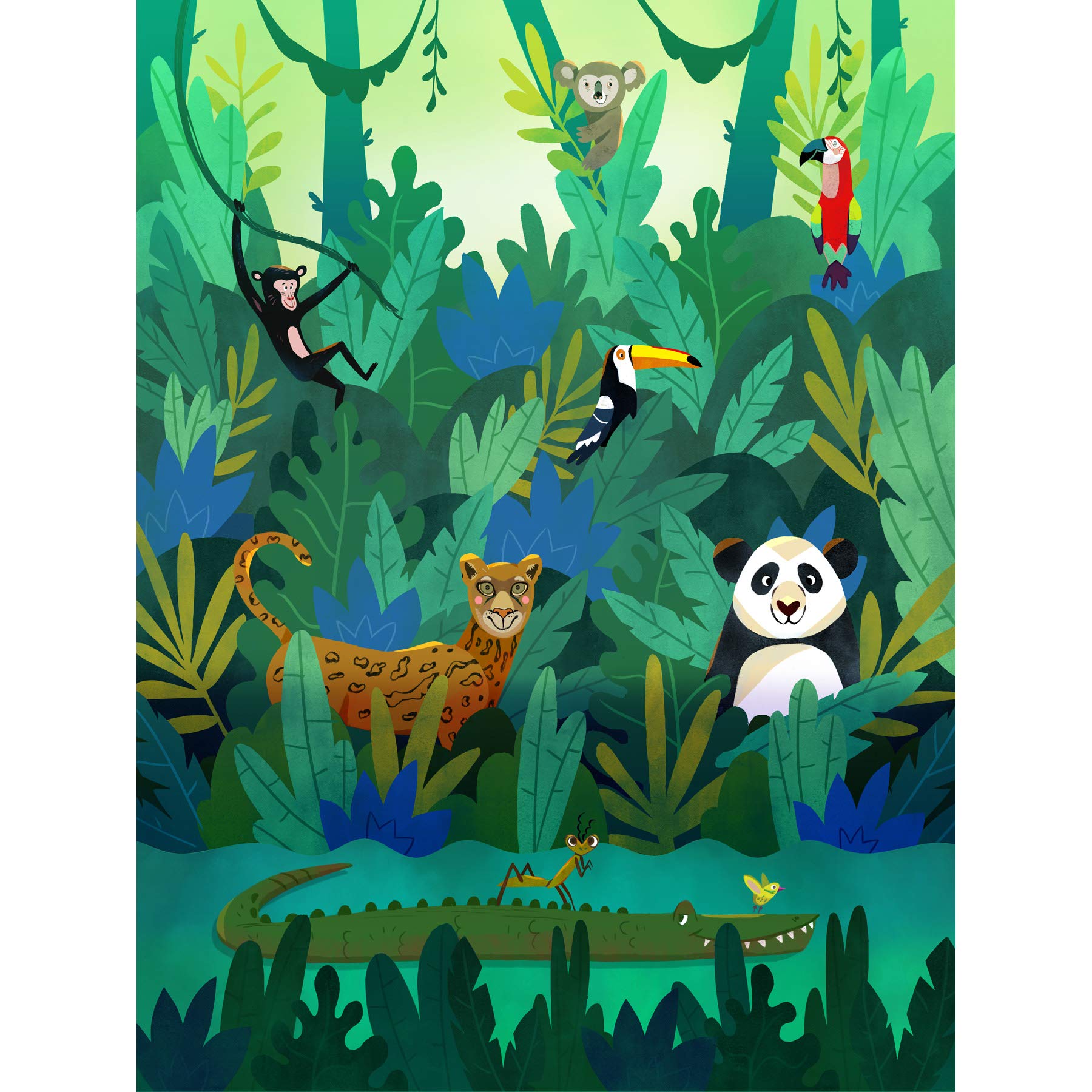 Wee Blue Coo Jungle Animals Amazon Canvas Wall Art Print