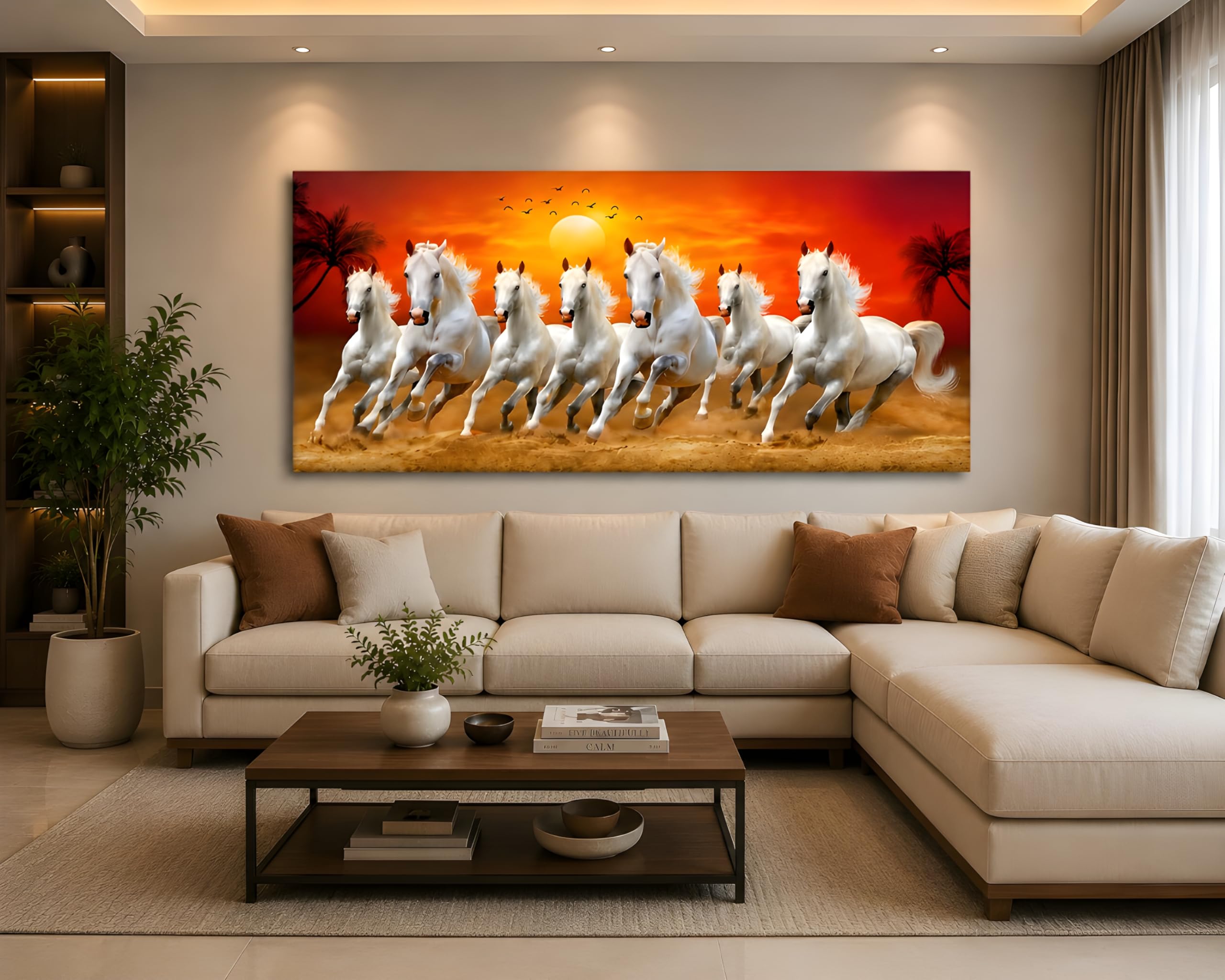 Aadee Production Seven Horses Running at Sunrise Canvas Wall Painting With Wooden Frame For Living Room | Drawing Room | Bedroom | Home | Office | Hotel | Gifts Size Large (48x24 inches)-image-11