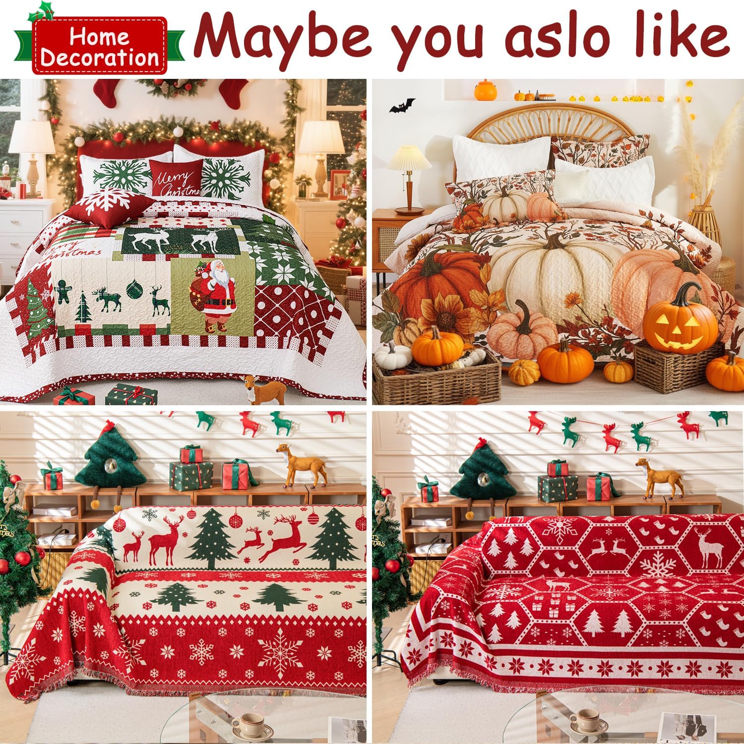 EVENHUG Christmas Sofa Cover Soft Washable Reversible Couch Cover Christmas Home Decoration Sofa Slipcovers for 2-3 Cushion Couch Chenille Furniture Protecror for Pets Dogs (71"x118")