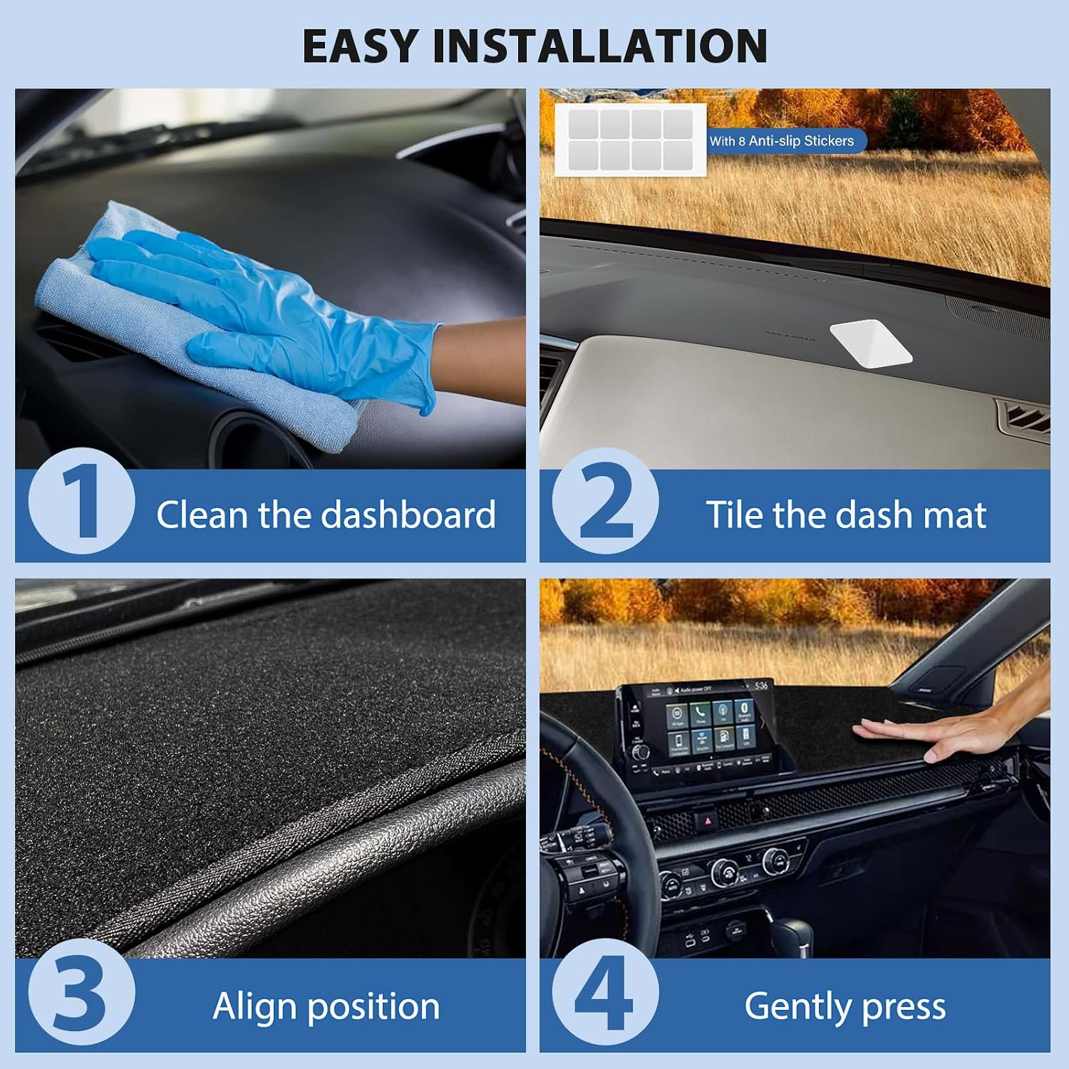 Dashboard Cover Compatible with Chevy Silverado 1500 2500HD 3500HD 2019-2025/GMC Sierra 2019-2023 w/o Head Up Display, Dash Cover Mat Non-Slip Polyester Sunshade Protector Pad Black