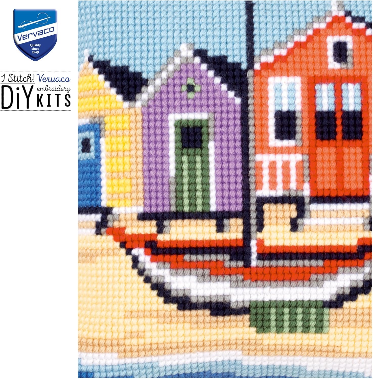 Vervaco Boat Cross Stitch Cushion, Multi-Colour