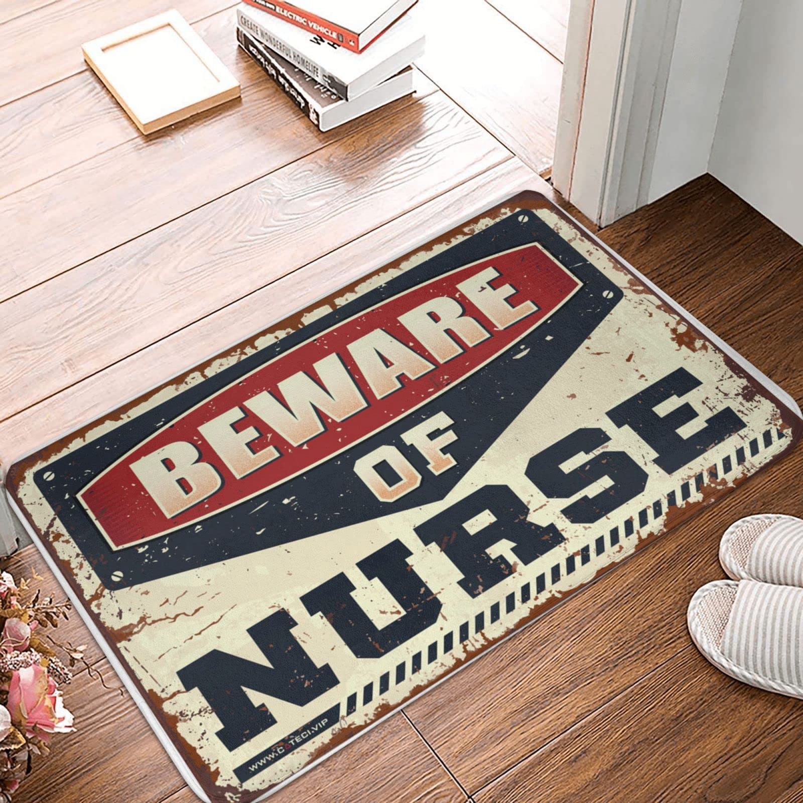 Paillasson drôle Beware of Nurse contre la saleté d'entrée 65x90