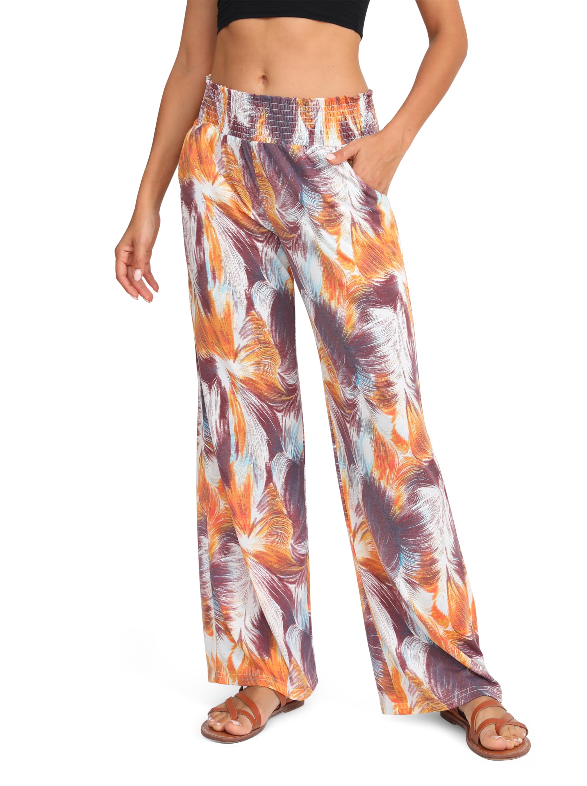 Urban CoCo Women's Boho Palazzo Pants, High Waisted, Wide Leg, with Pockets, #33, Large