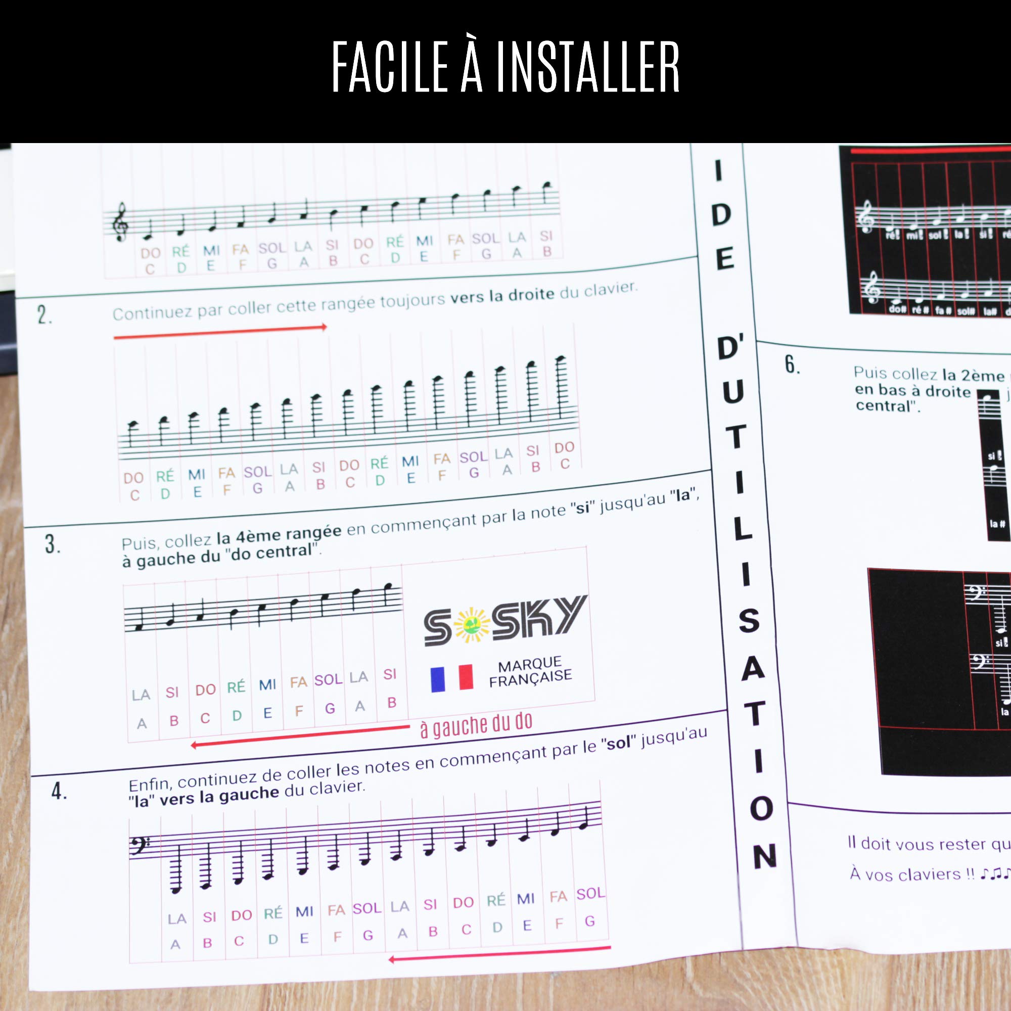 Notes Piano Autocollant Notation FR et USA - Stickers Pour Clavier 49 à 88 touches - Repositionnable - pour 37, 49, 54, 61, 88 Touches - Piano Stickers Notes pour Clavier pour Enfant Débutant