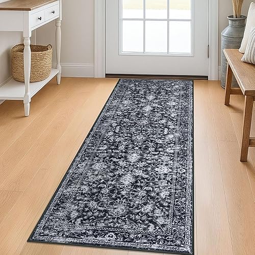 Miniatura 10 de KILOCOCO Alfombra de pasillo de 2 x 6 pies, alfombra floral vintage, lavable, alfombra antideslizante para pasillos, baño, pasillo, lavandería,