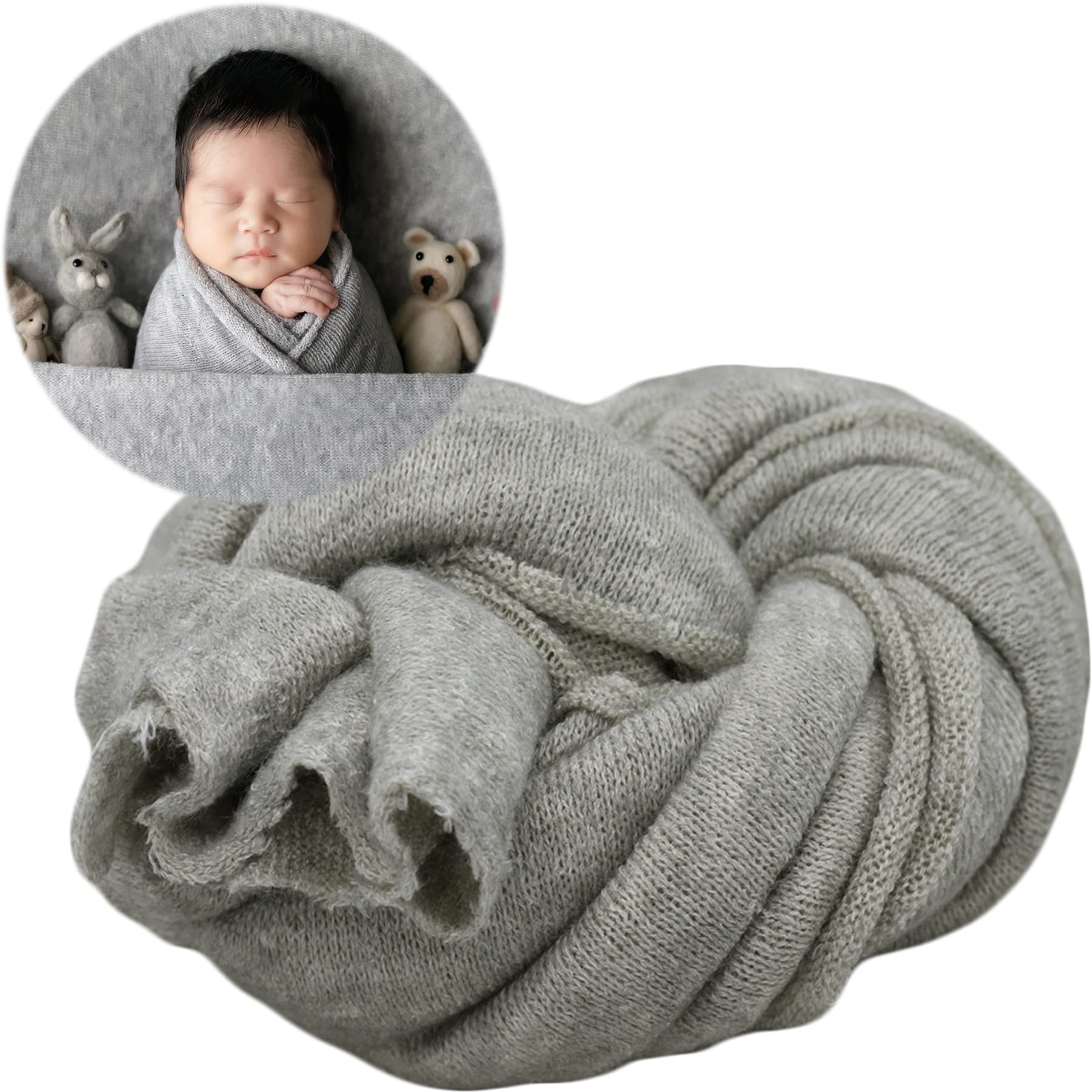 Zeroest Newborn Photography Wrap - Newborn Photoshoot Props for Boys & Girls - Stretch Knit Blanket for Baby Photo Prop (Grey, Small)