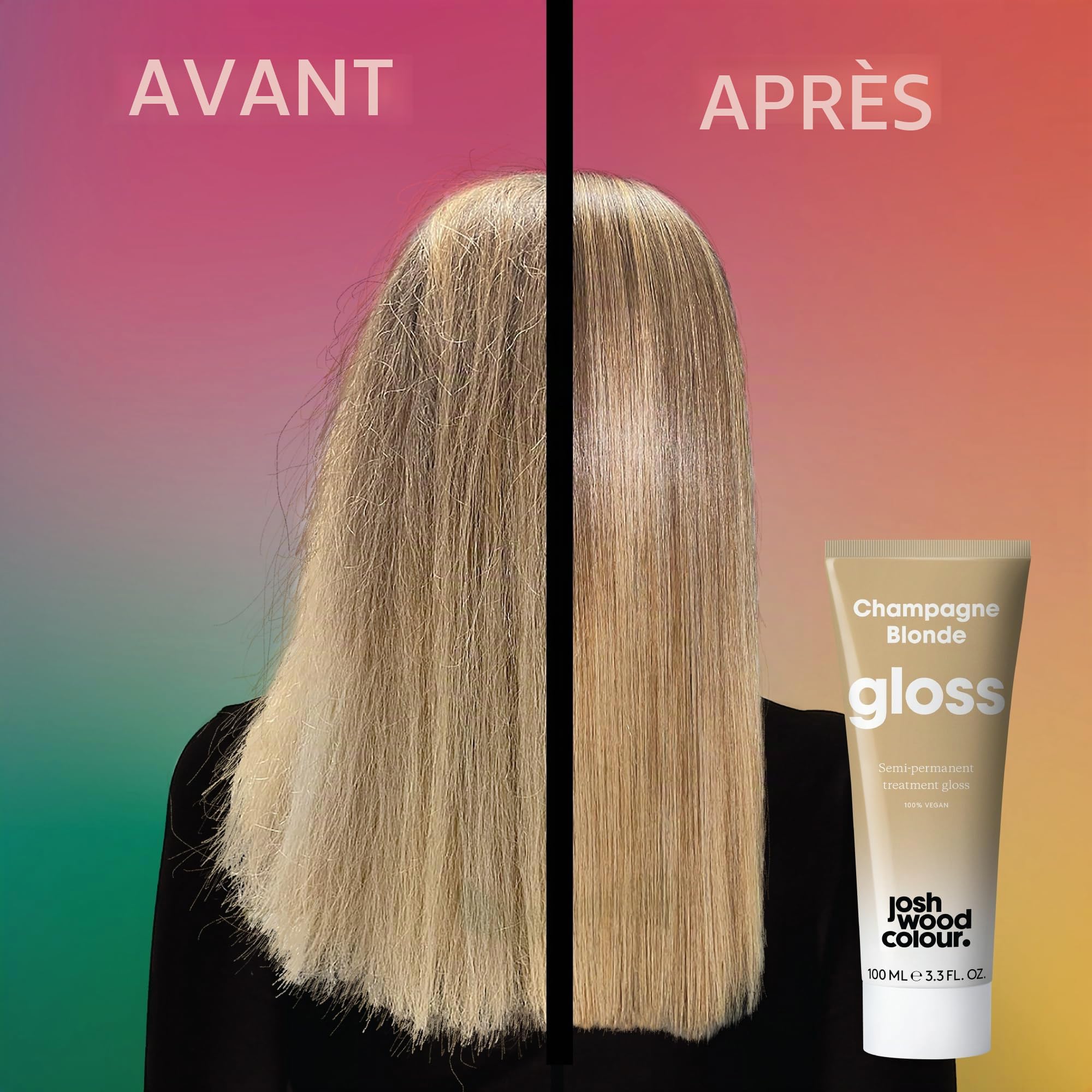 Josh Wood Hair Gloss (Blond Champagne) - Brillant semi-permanent, ajoute des tons chauds et dorés, rafraîchit et revitalise la couleur des cheveux - Dure jusqu'à 6 lavages - 100 % végétalien - Crème