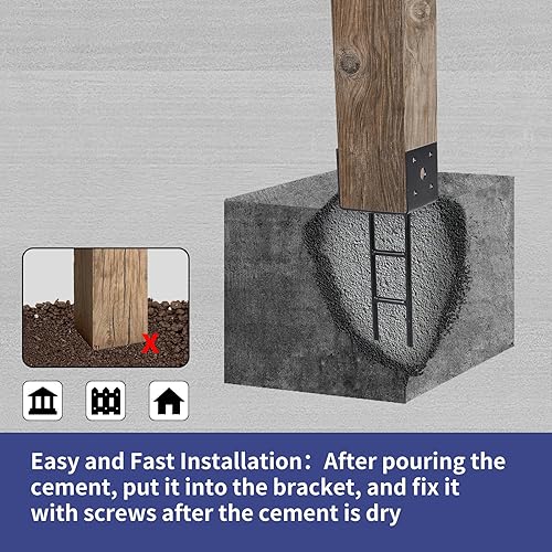 Miniatura 5 de TPSHKE Paquete de 8 anclajes en forma de U, base de poste de 4 x 4 pulgadas para hormigón, soporte de poste de pérgola negro galvanizado con