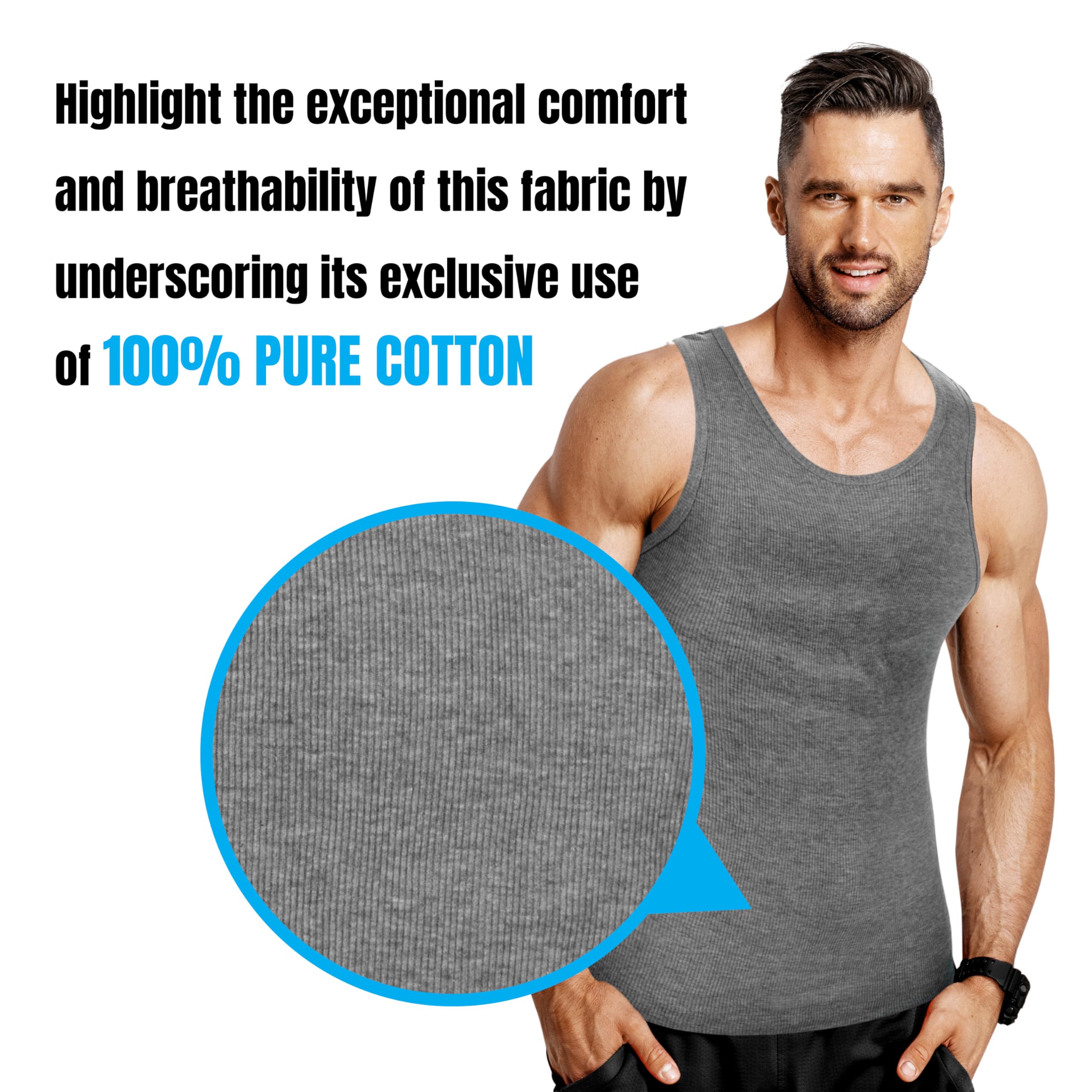 Athllete Herren-Tank-Tops, 6er-Pack, 100 % Baumwolle, ärmellos, Multipack, atmungsaktiv, schwarz, weiß, grau, Muskel-Shirts