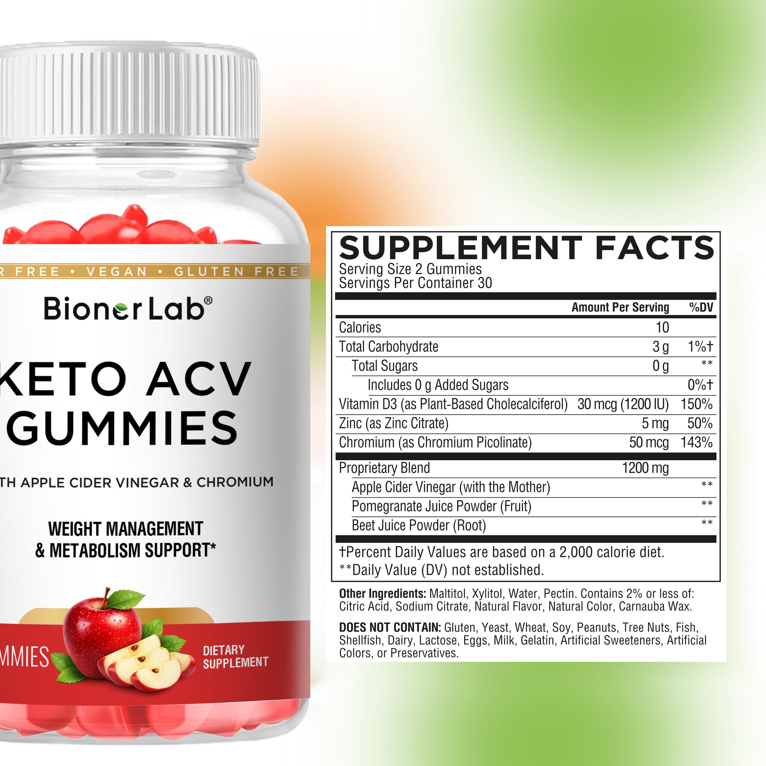 BionerLab Keto ACV Gummies for Advanced Weight Loss Rapid Belly Fat Burn - Sugar Gluten Free Pro Active Super Apple Cider Vinegar Diet Supplement for Men Women - Digestion Metabolism Hair Skin Health — Amazon image 7