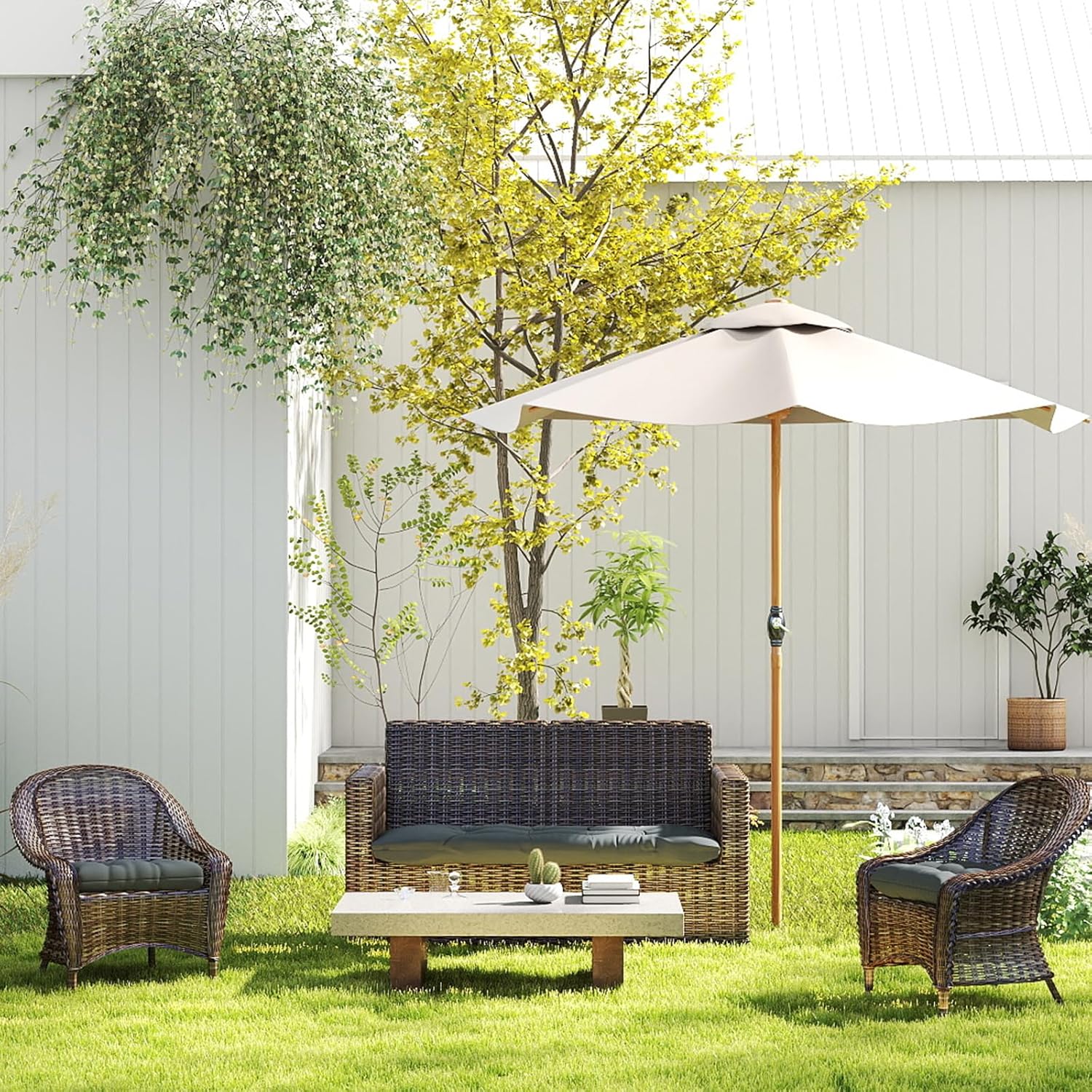 Outdoor Wicker Chair Cushions 3 Pieces for Patio Furniture, 1 Loveseat Cushion 44x22x4 and 2 U-Shaped Cushions 22x22x4, Indoor Outside Use, Fade-Resistant & Waterproof, Dark Gray