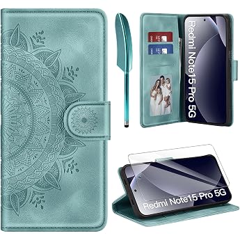ivencase Leather Case for Xiaomi Redmi Note 15 Pro 5G Case and Screen Protector Premium Foldable Mobile Phone Case Flip Wallet Card Slot PU Leather Stand Protective Case for Redmi Note 15 Pro 5G Green