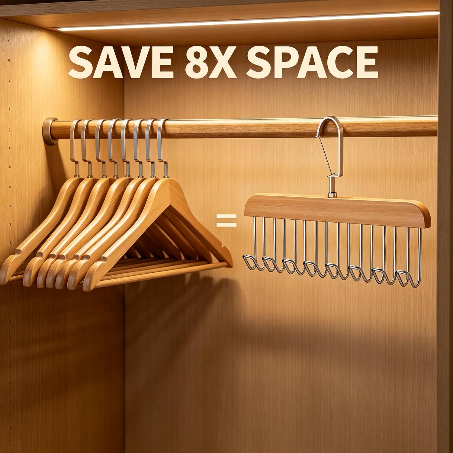 Wooden Multifunctional Tie Racks, 3 Pack, 24 Non-Slip 360 Degree Rotation Metal Hooks for Tie, Belt, Bra, 12 Inch Space Saving