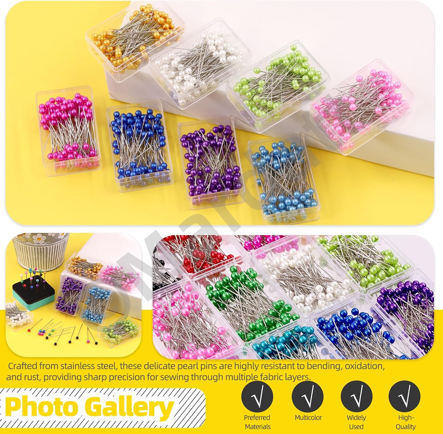 1200Pcs Sewing Pins 12 Colors Pearl Head Pins 1.5" Straight Pins with 4MM Colored Ball Glass Head Stick Pins Head Straight Pins Quilting Pins for Fabric Sewing Quilting and DIY Sewing Craft