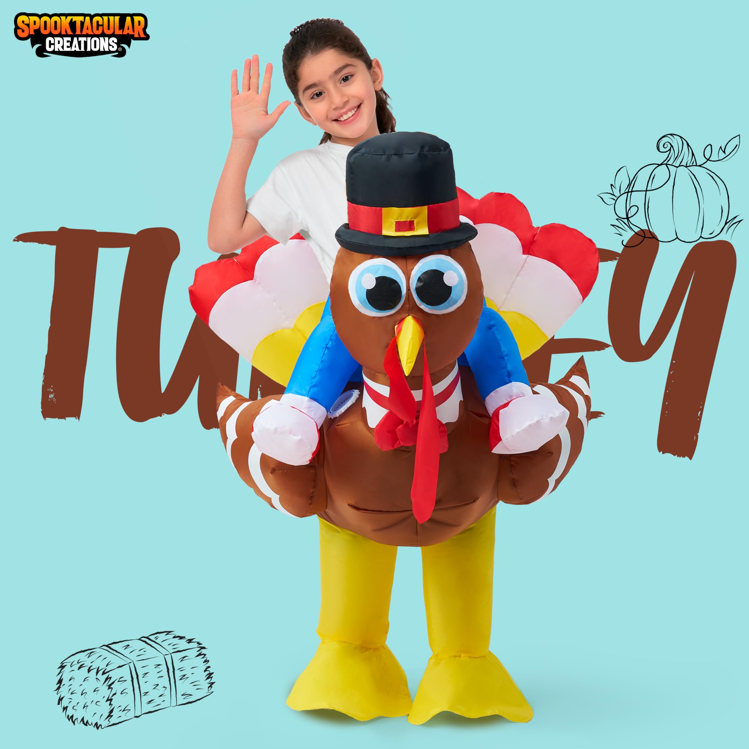 Disfraz inflable de pavo de Acción de Gracias para niños, disfraz inflable para montar en un pavo para fiesta de Halloween, evento de cosplay, disfraces inflables de Halloween 2