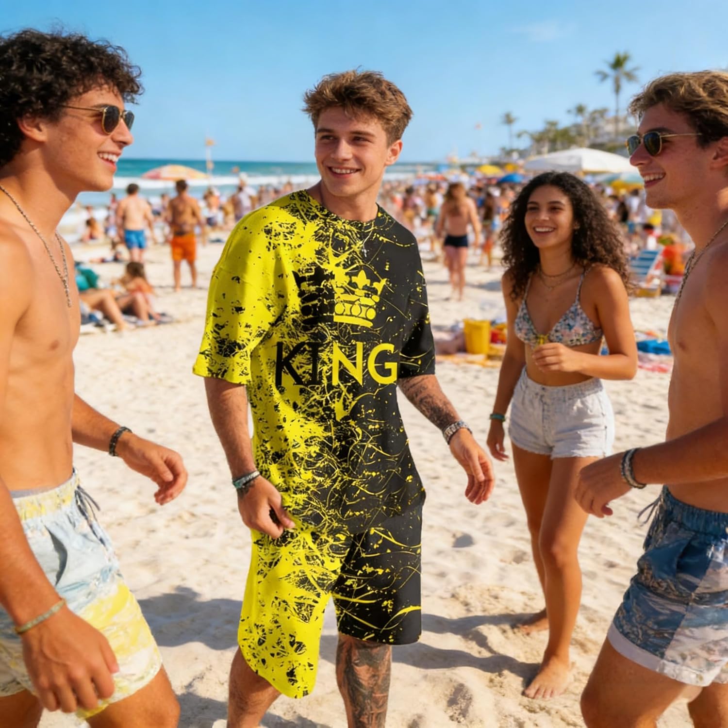 Men's Short Sets 2 Piece Summer Outfits Tracksuits Short Sleeve Shirt and Shorts Vacation Outfits 3D Poker Shirt