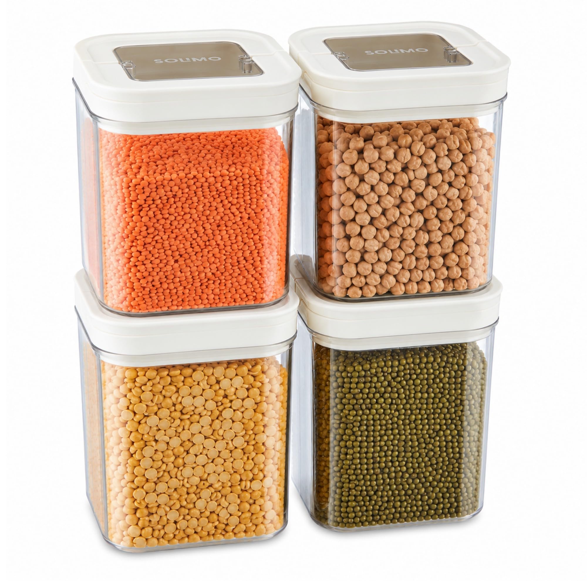 Amazon Brand - Solimo Airtight Plastic Storage Jar and Container Set-I | BPA Free | Multipurpose Storage | 1150ml each, Set of 4 (White) (SLC1150)
