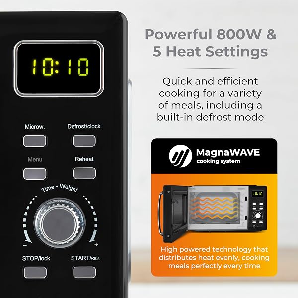 Tower Digital Microwave with Sleek Mirror Door, 800W, 20L, Black & Chrome, T24041BLK - 3
