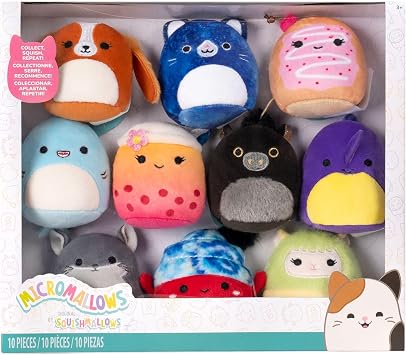 Squishmallows Original Micromallows Plush 10-Pack - 2.5 Inch Plush includes favourites Sharon the Shark, Indie the Hermit Crab, Bergit the Boba, Cavaleri the Aplaca, and Darcy the Dog