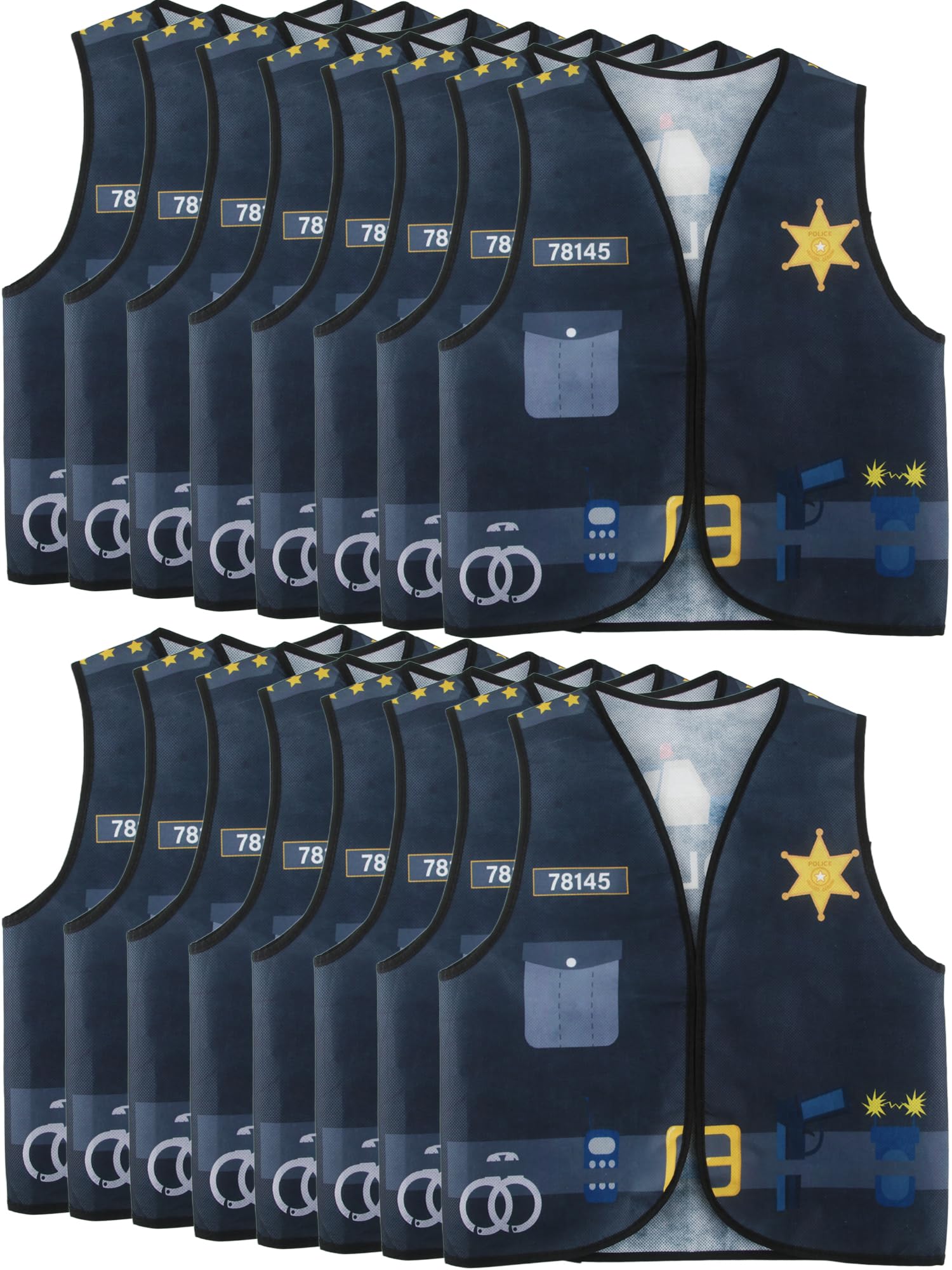 16 PCS Kids Career Role Play Costume Vest Set Police Construction Soldier Firefighter Vests Bulk for Kids Halloween Dress Up (Police Style 2)
