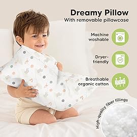 Toddler Pillow with Pillowcase - 13x18 My Little Dreamy Kids Travel Bed Pillows for Sleeping, Organic Cotton Small Pillowcase, Soft & Breathable, Machine Washable, Toddlers 2-5 years old (Escapade)