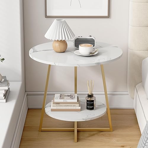 DUMMUP Mesas de centro redondas de decoración moderna para muebles de sala de estar, mesa auxiliar pequeña junto a la cama o sofá, bandeja de madera