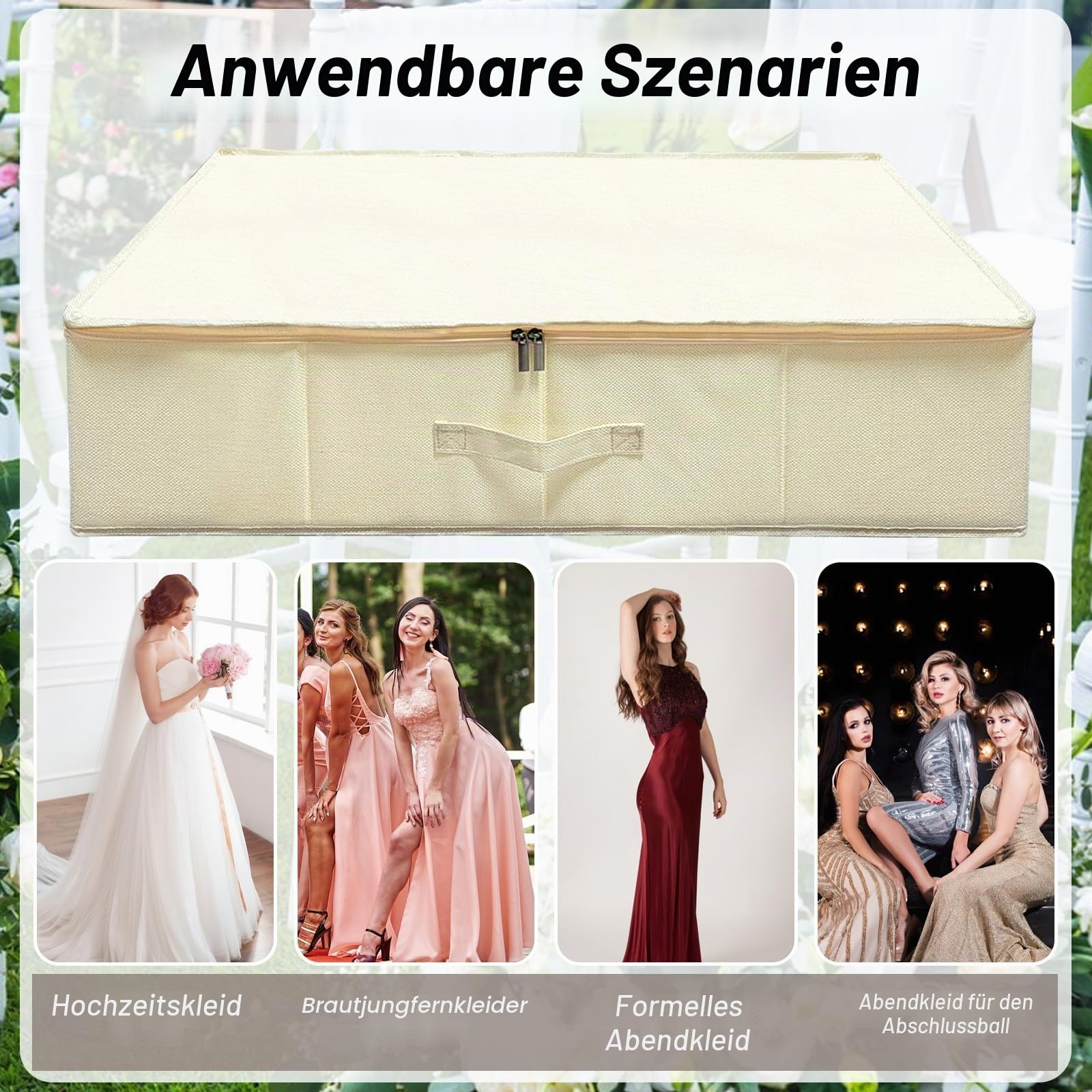 Hochzeitskleid Aufbewahrungsbox Hochzeitskleid Konservierungsbox Staubdichtes Hochzeit Keedsake Box mit Griffbox für unter Bettschrank mit 40 säurefreien Seidenpapieren 70x38x17cm