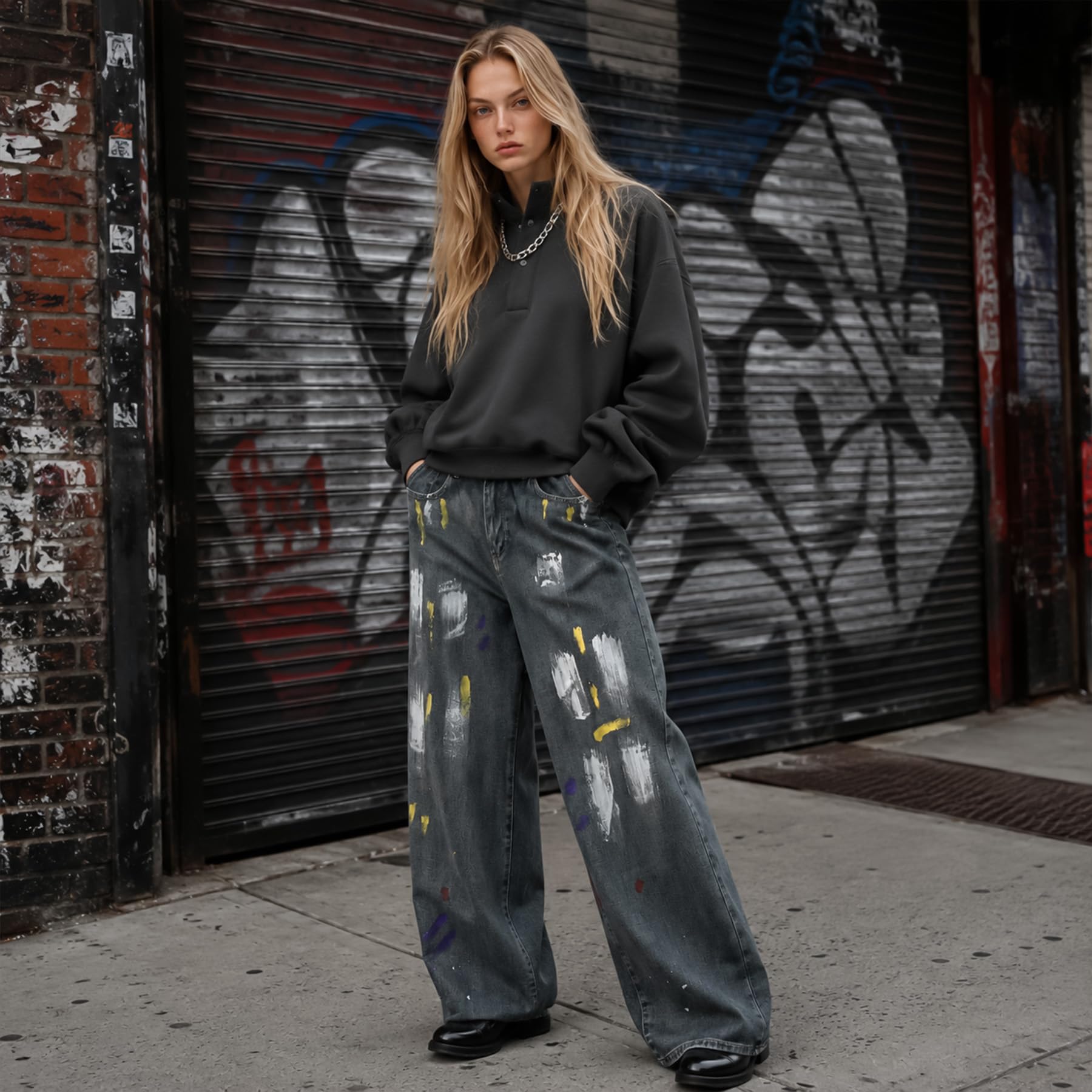 Jeans da uomo Hip Hop Baggy Graffiti Straight Fit Y2K Streetwear