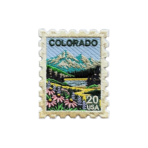20 USA Colorado Mountain Stamp Iron On Patch, Nature Size