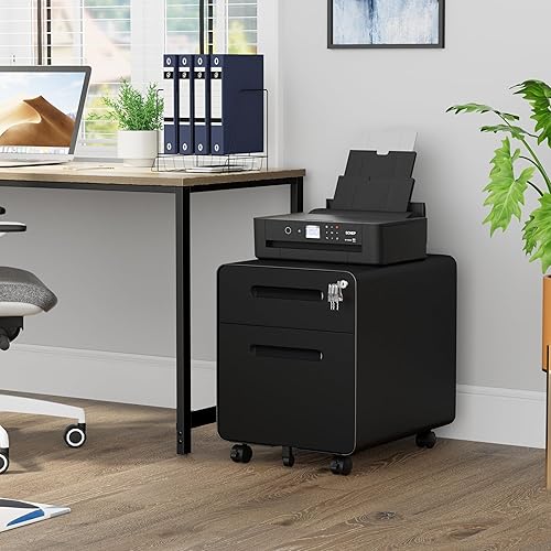 Miniatura 2 de Archivador de 2 cajones con cerradura y 4 llaves, archivador móvil de metal, archivadores para oficina en casa, debajo del escritorio, premontaje,