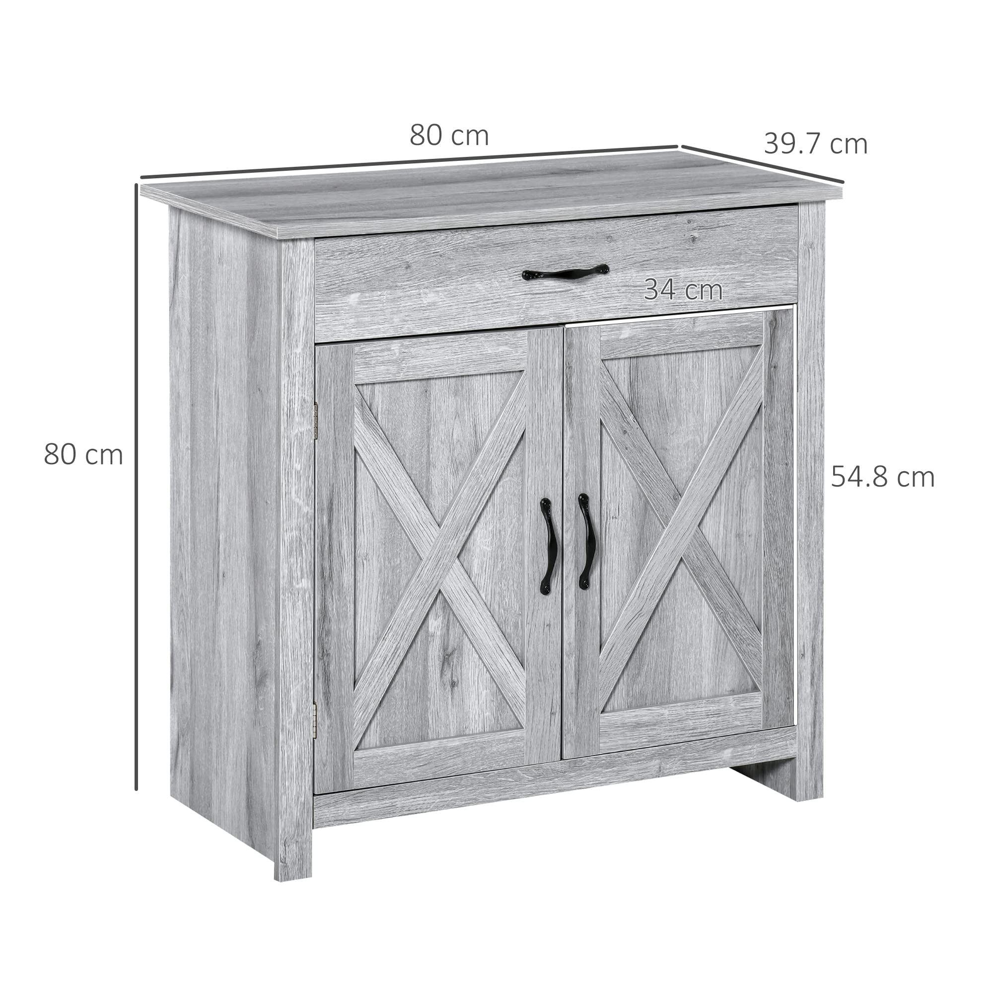 HOMCOM Credenza Cucina, Mobile Cucina con 2 Ante, Ripiani Regolabili e Cassetto, Stile Country, Credenza Buffet per Soggiorno, Salotto, Sala da Pranzo, 80x39.7x80cm, Color Grigio
