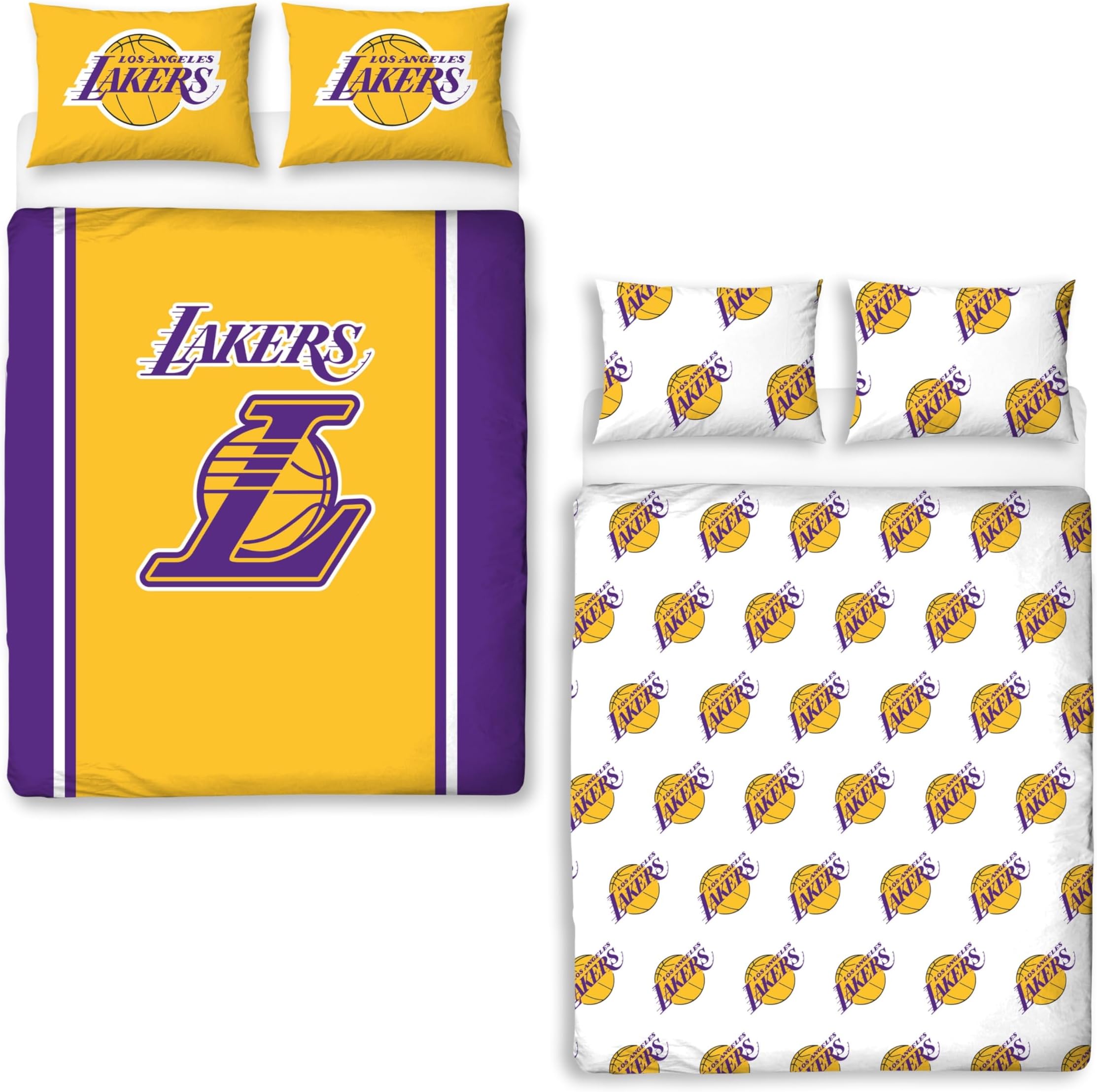 NBA Official Double Duvet Cover Set, Los Angeles Lakers Design | Reversible 2 Sided Bedding Cover Official Basketball Merchandise Including Matching Pillow Cases | Double Bed Set | Polycotton
