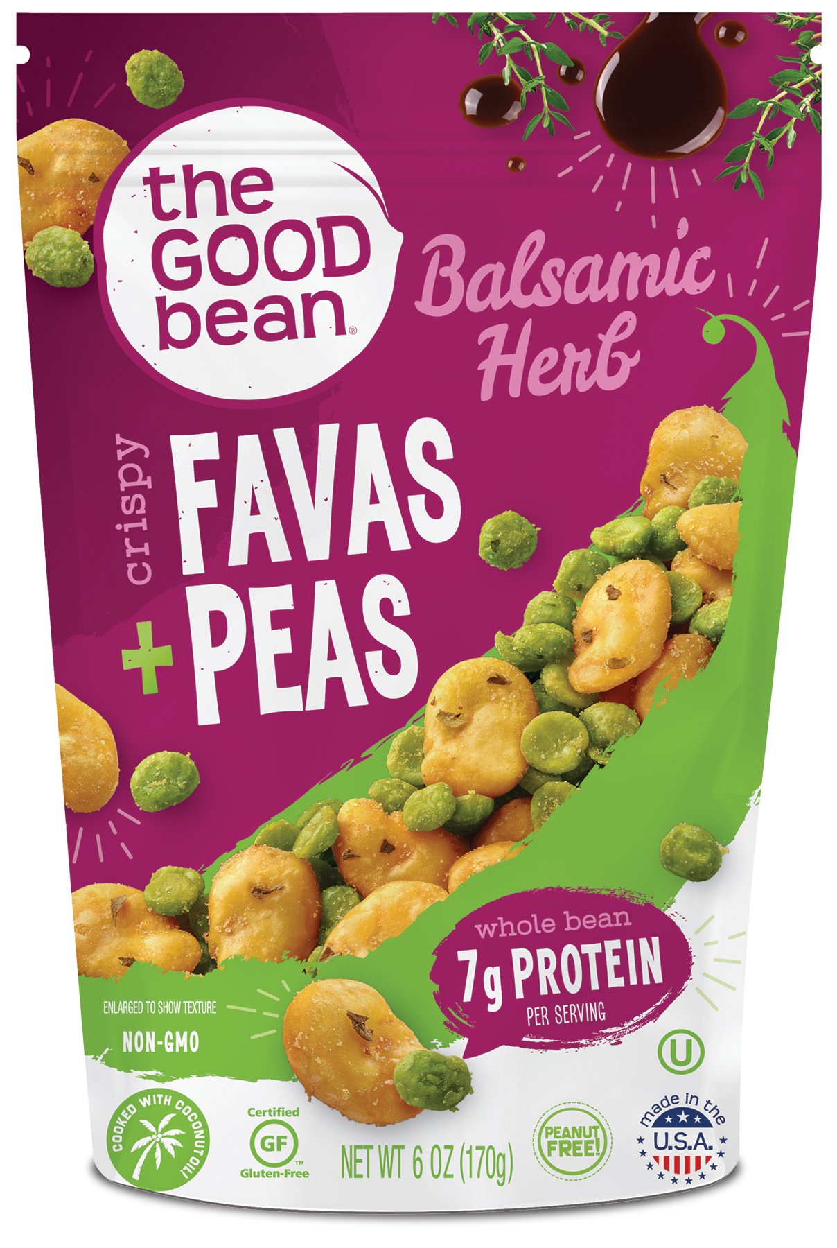 The Good Bean Protein Snack Mix - Balsamic Herb - (6 Pack) 6 oz Resealable Bag - Fava Beans and Split Peas - Vegan Snack with Good Source of Plant Protein and Fiber